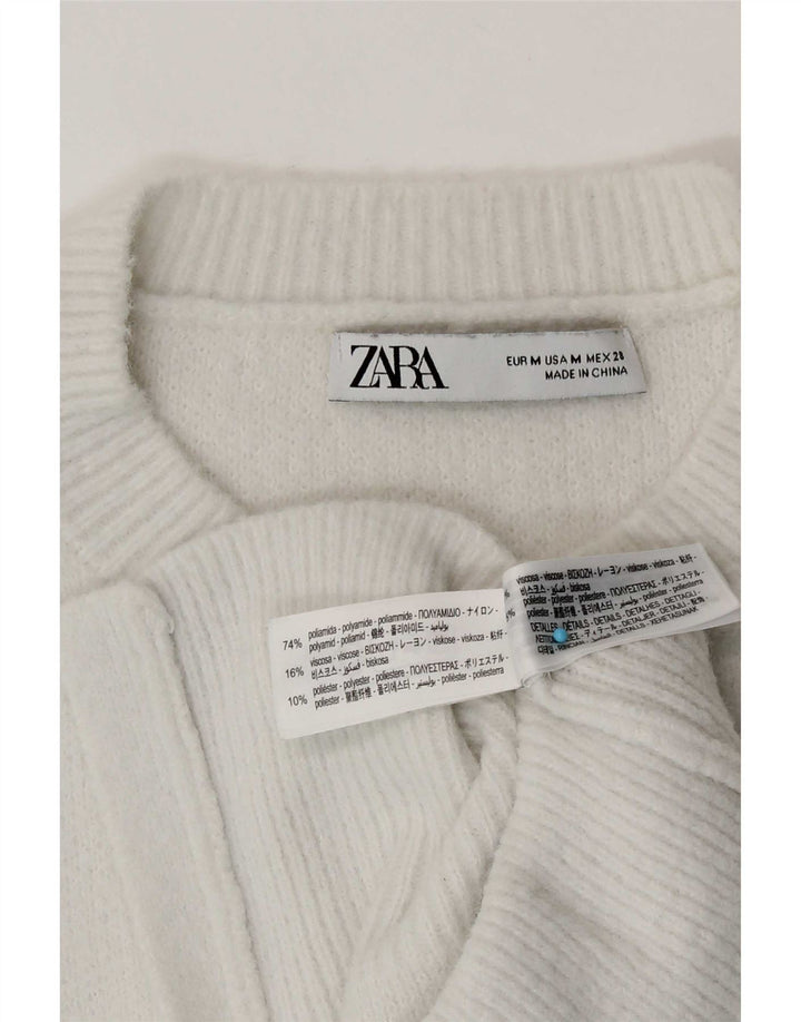 Zara Damen Strickjacke UK 12 Mittelweißes Polyamid