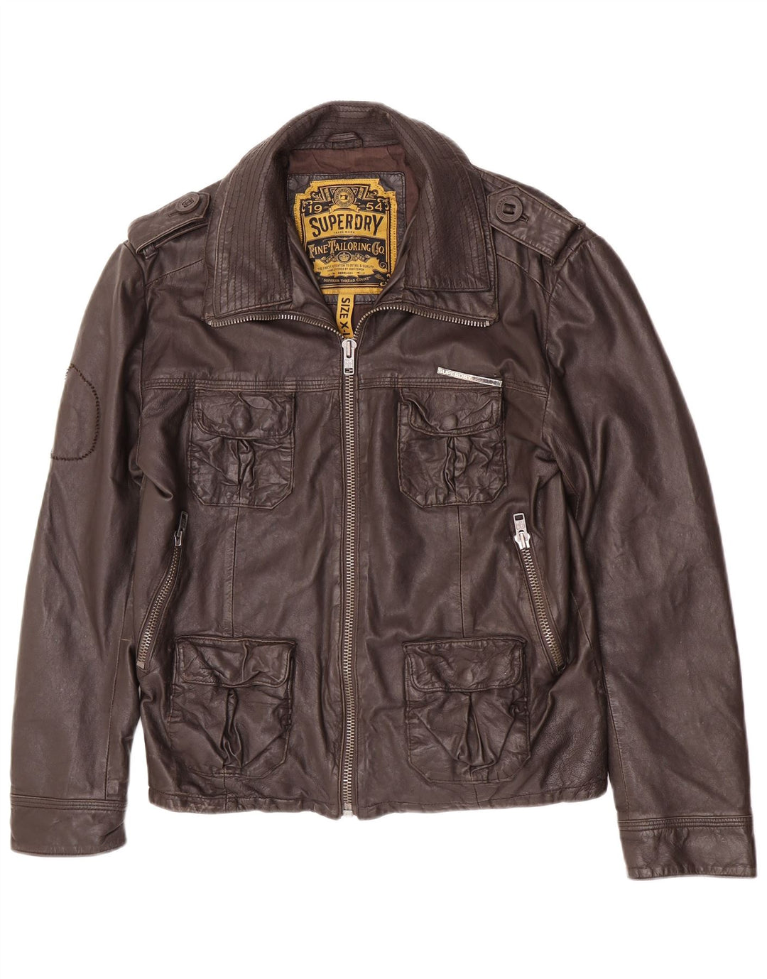 Superdry Mens Military Leather Jacket UK 42 XL Brown