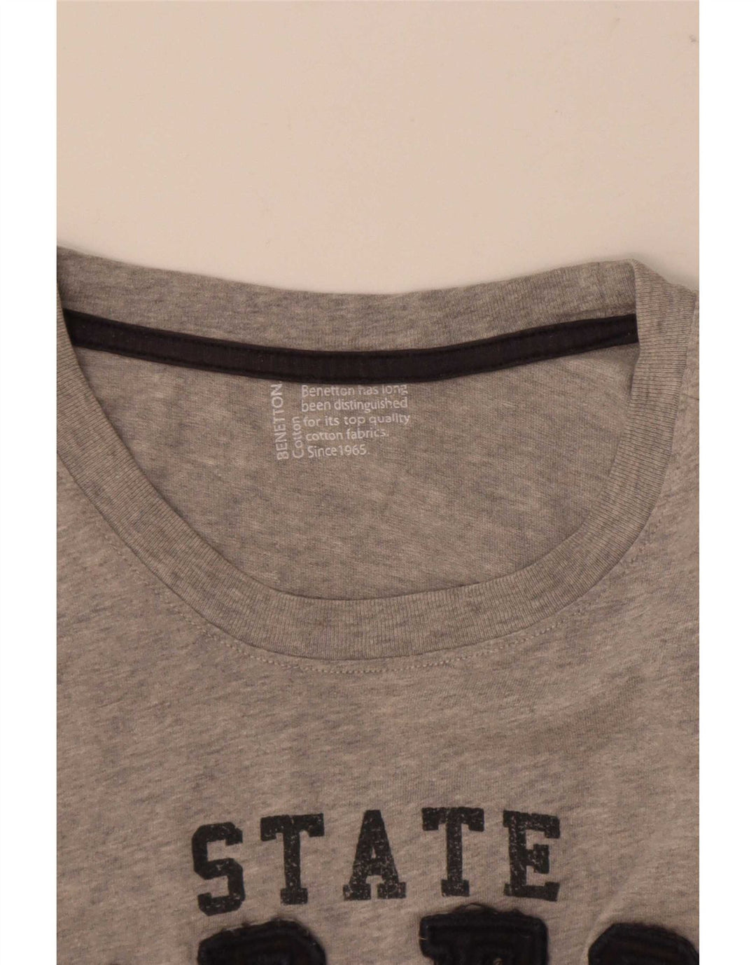 Benetton Mens Graphic T-Shirt Top Large Grey Flecked Cotton