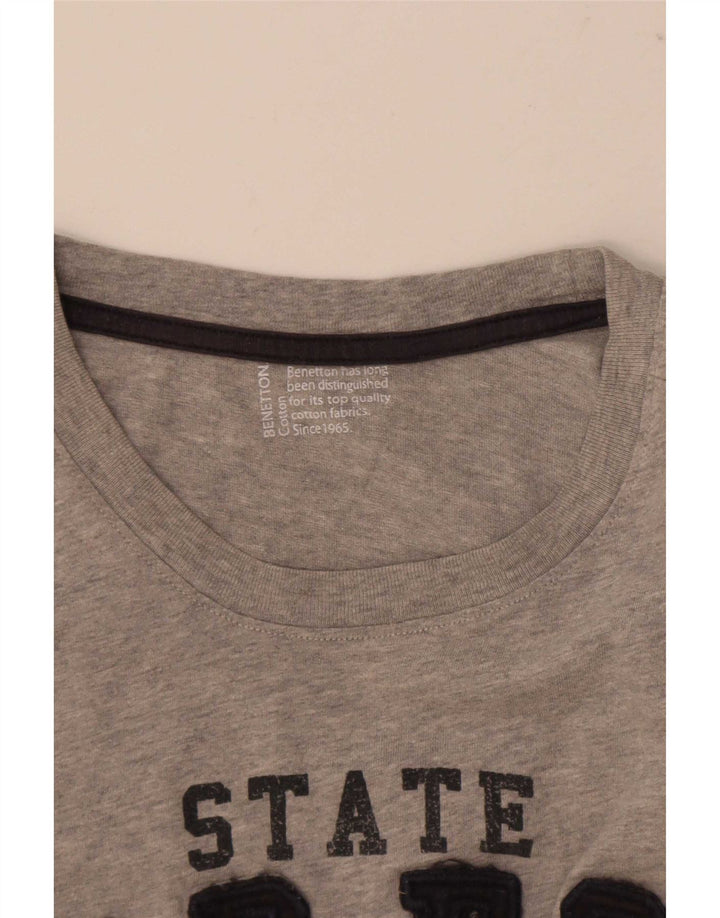 Benetton Mens Graphic T-Shirt Top Large Grey Flecked Cotton