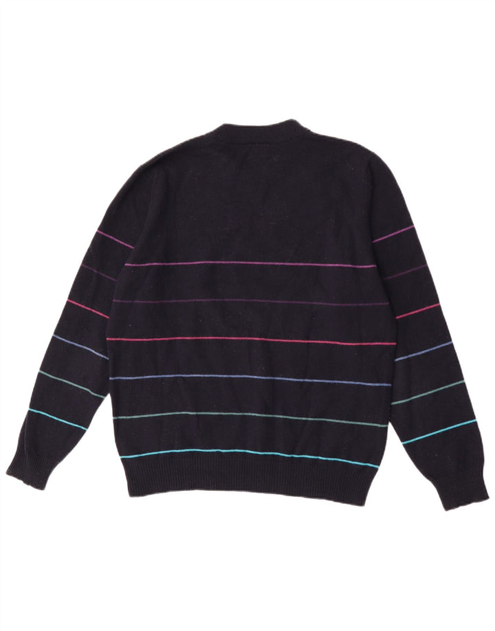 Lacoste Mens Crew Neck Jumper Sweater Size 3 Small Navy Blue Striped