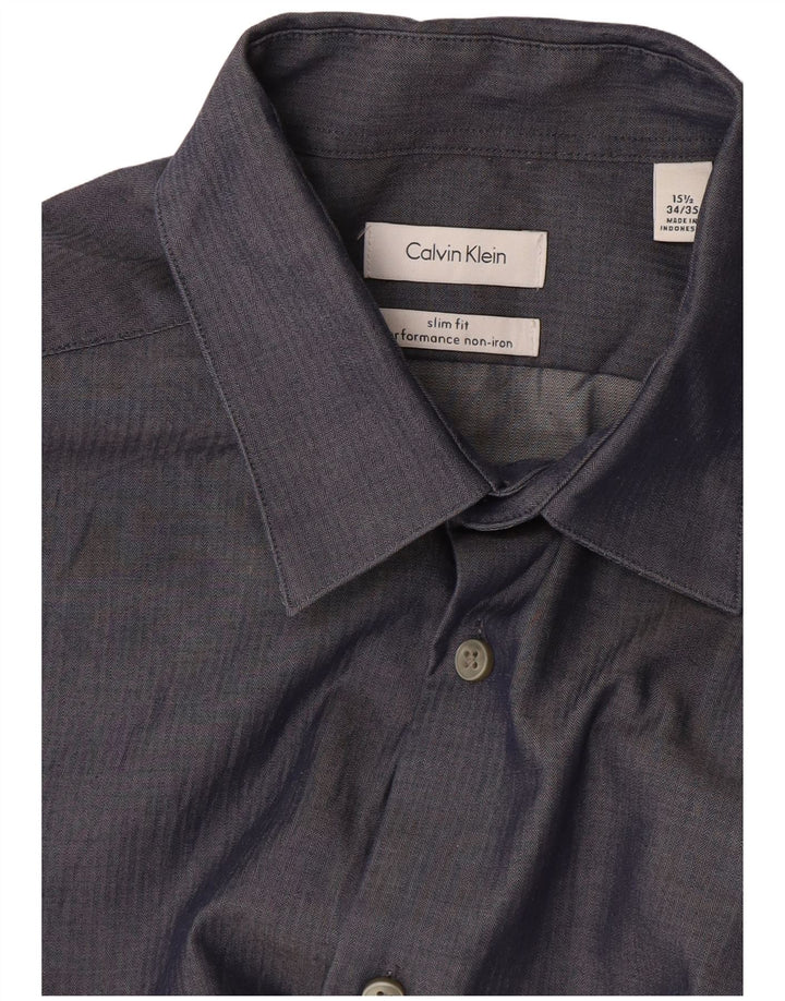 Calvin Klein Jeans Herreskjorte Størrelse 15 1/2 Medium Navy Blue Herringbone