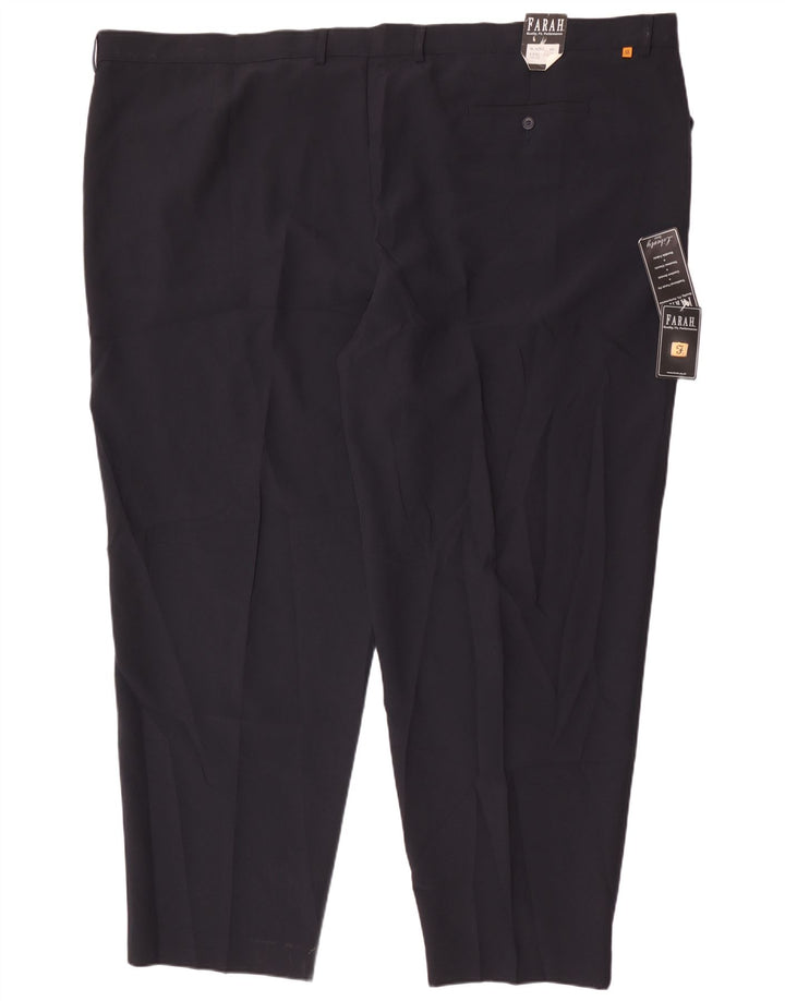 Farah Mens Straight Casual Trousers W60 L33 Navy Blue Polyester