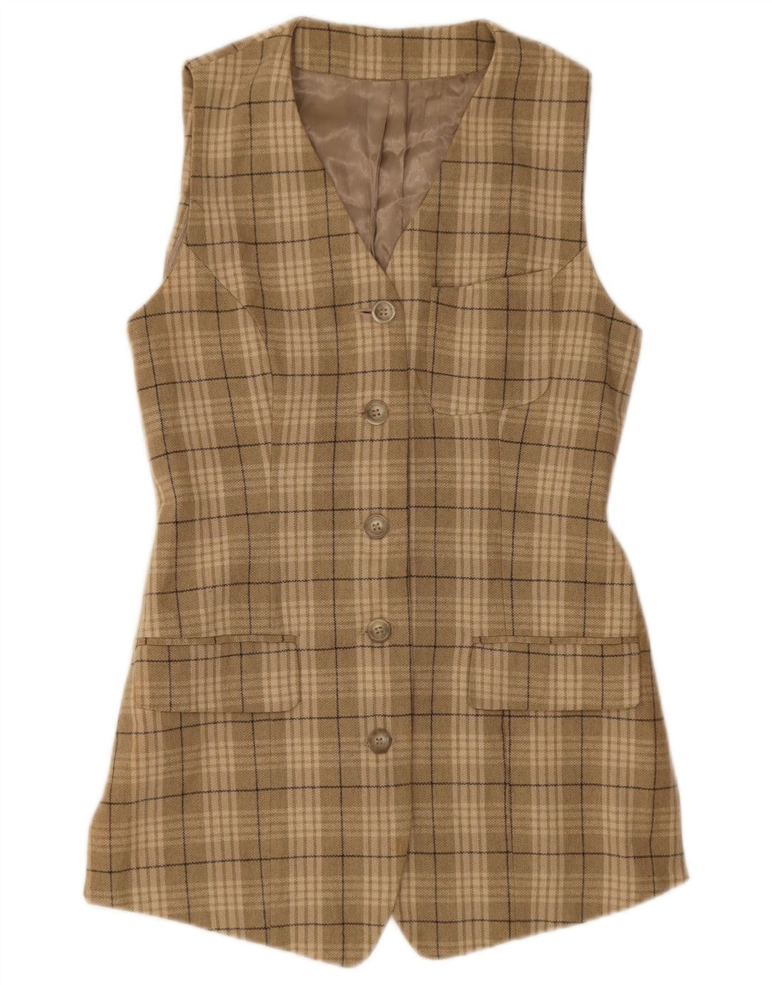 Stefanel Womens Longline Waistcoat IT 42 Medium Green Check Cotton