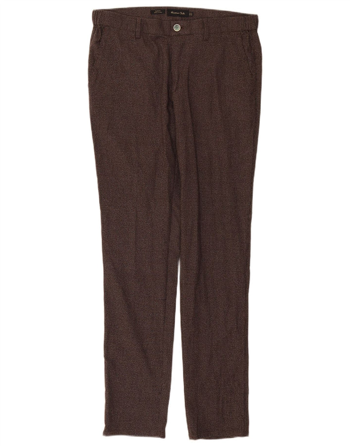 Massimo Dutti Mens Chino Trousers EU 42 Large W32 L32 Brown Houndstooth