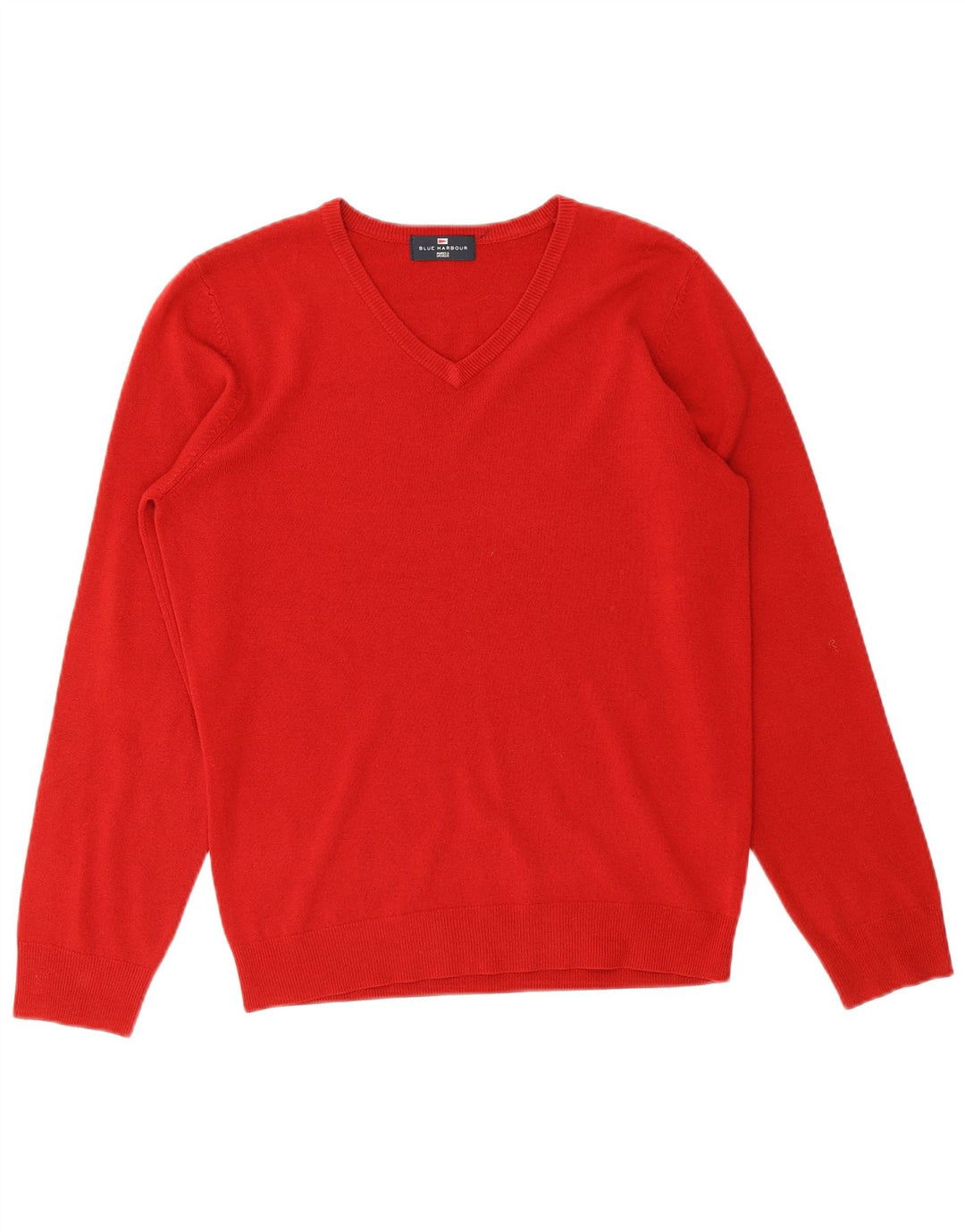 MARKS & SPENCER Mens Blue Harbour V-Neck Jumper Sweater Small Red Acrylic