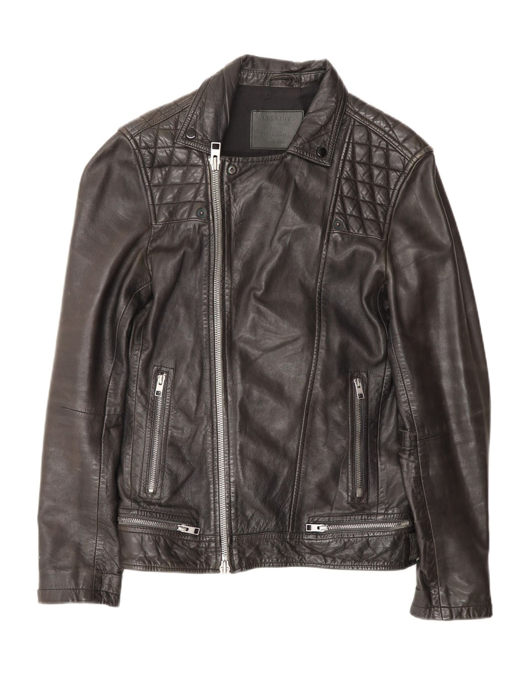 All Saints Mens Leather Biker Jacket UK 36 Small Black Leather Biker