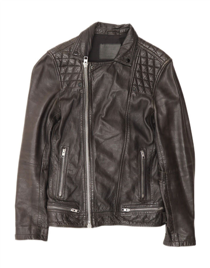 All Saints Mens Leather Biker Jacket UK 36 Small Black Leather Biker