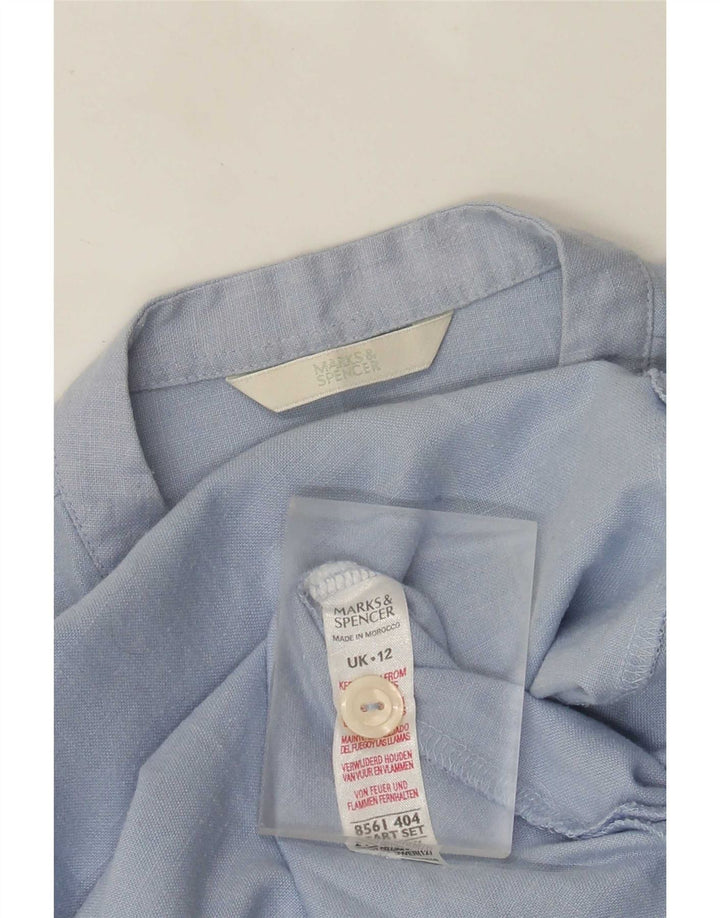 Marks & Spencer skjortebluse med 3/4 ærmer til kvinder UK 12 Medium Blue Polyester