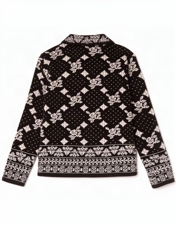 Zara Womens Cardigan Sweater UK 14 Large Black Floral