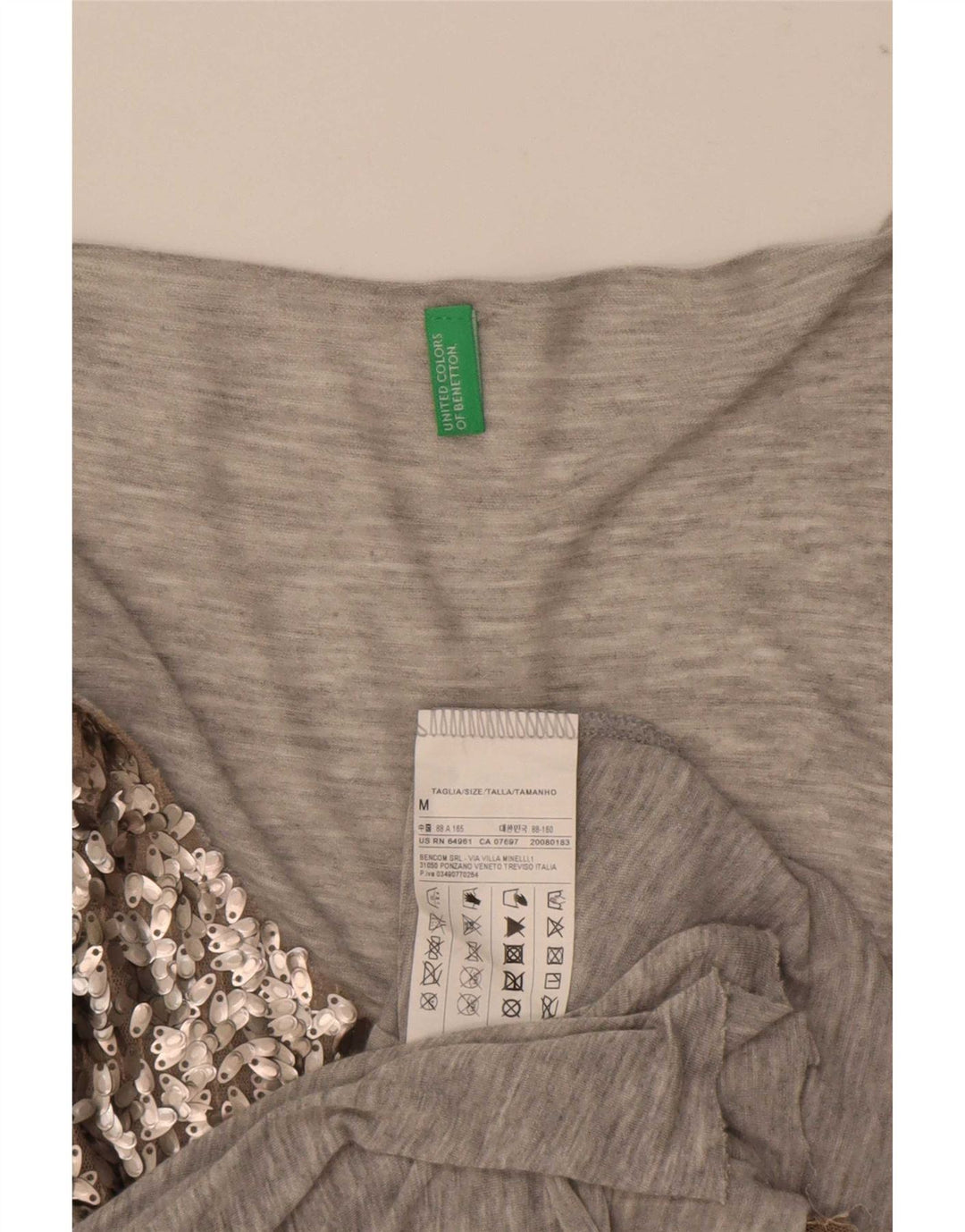 Canotta con paillettes da donna Benetton UK 14 Viscosa grigio medio