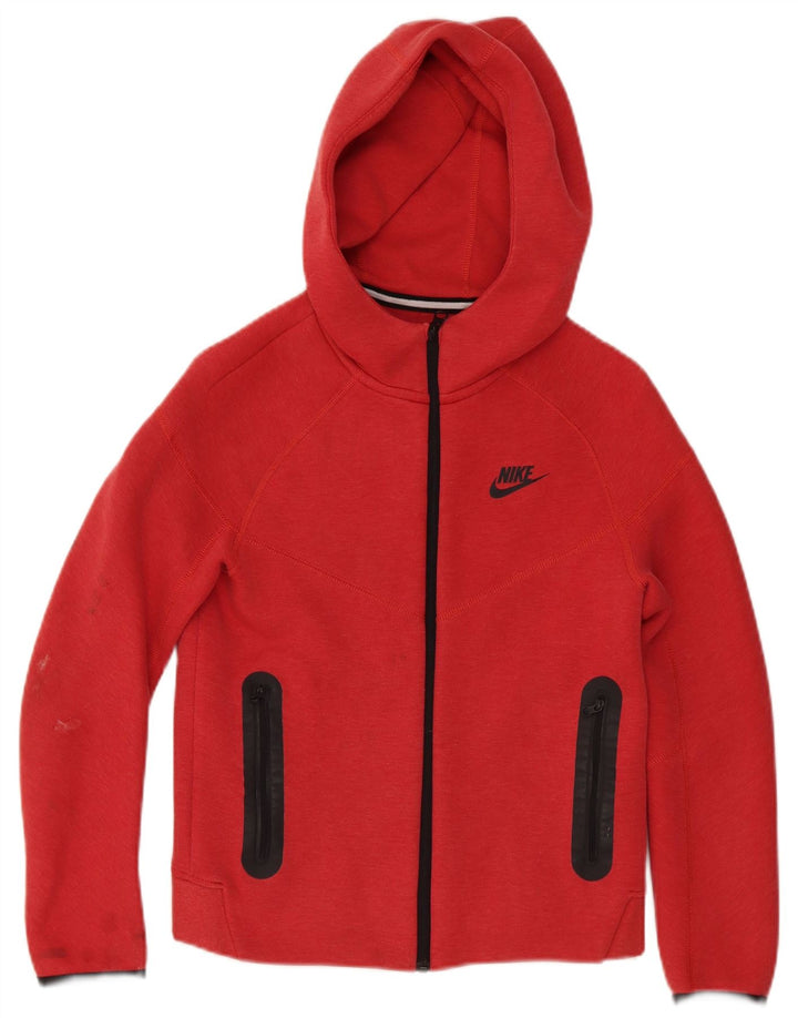 Nike Boys Zip Hoodie Sweater 10-11 Years Medium Red Cotton