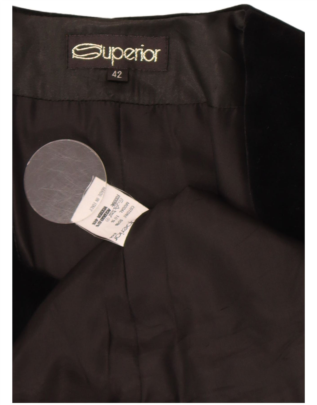 Superior dame 4 knap velour 2 dele nederdel sæt IT 42 Medium W28 Sort