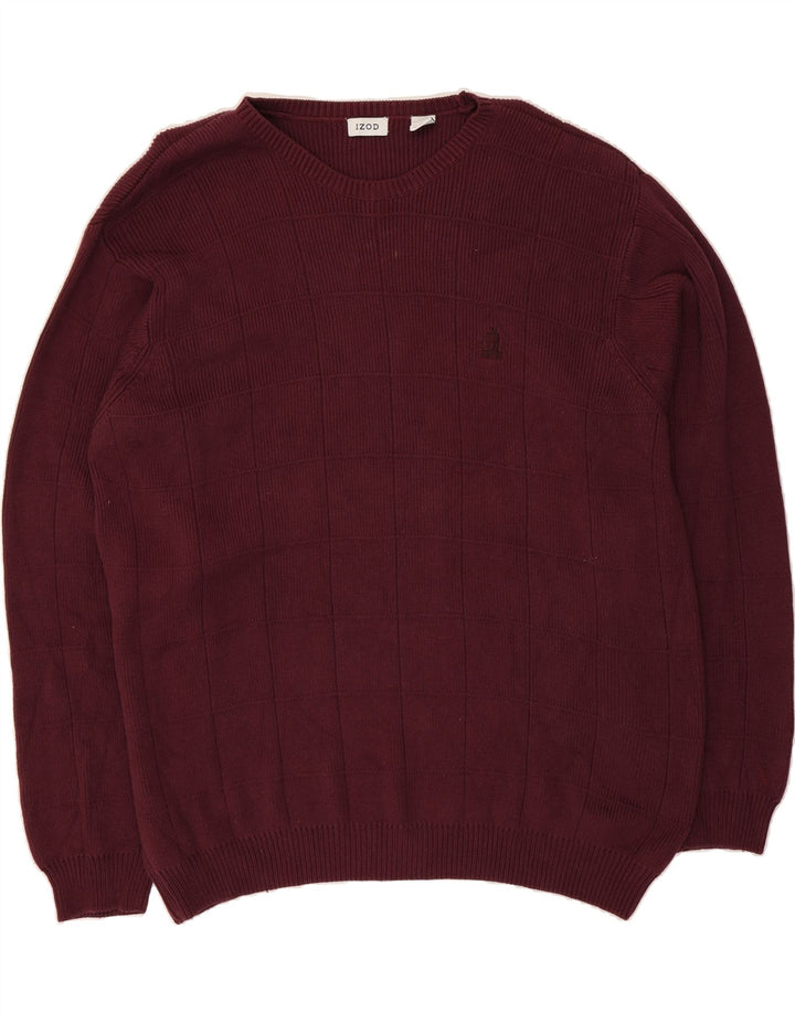 IZOD Mens Boat Neck Jumper Sweater XL Burgundy Check Cotton Vintage Izod and Second-Hand Izod from Messina Hembry 