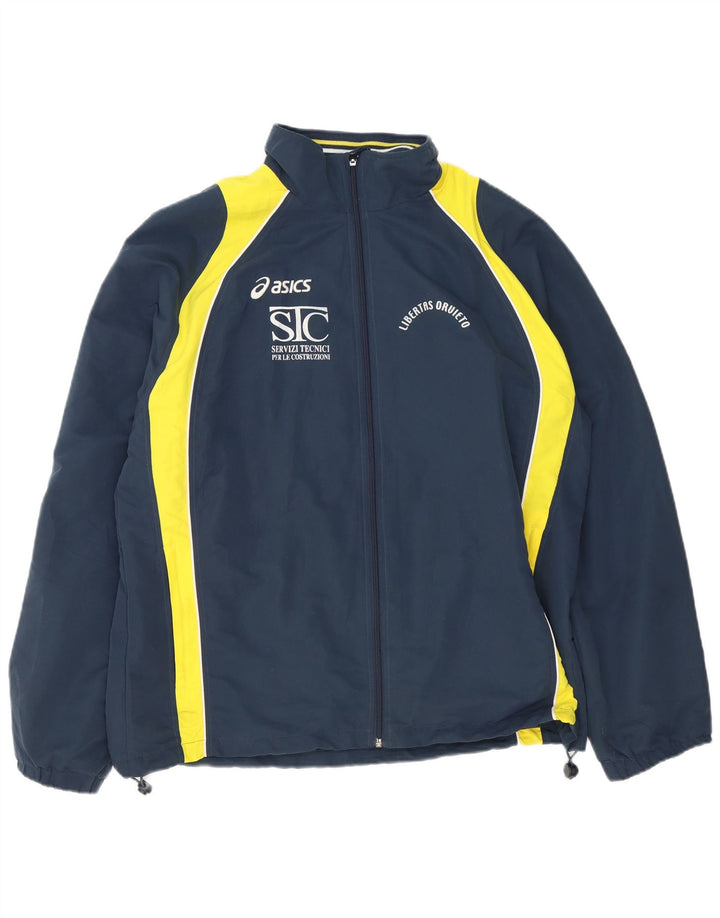 Asics Veste de survêtement graphique pour homme 2XL Bleu marine Colorblock Polyester