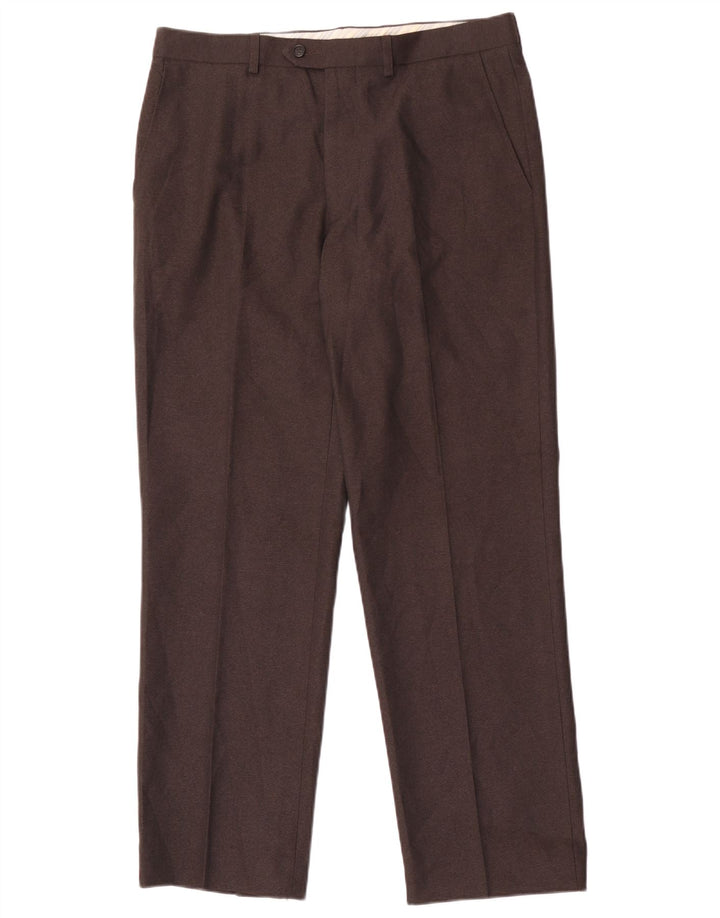Marks & Spencer Mens Straight Suit Trousers W34 L31 Brown Herringbone