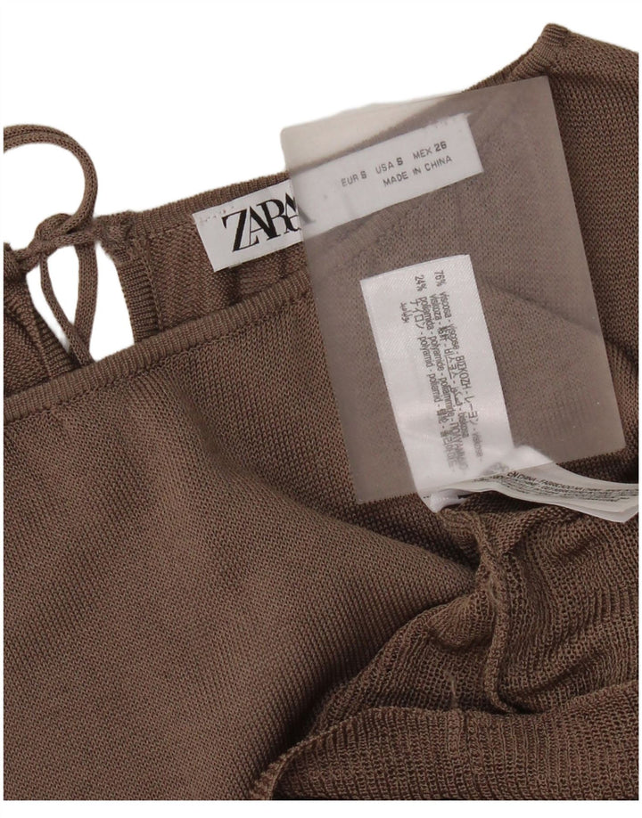 Zara Dame Oversized Langærmet Bluse Top UK 10 Small Brown Colourblock