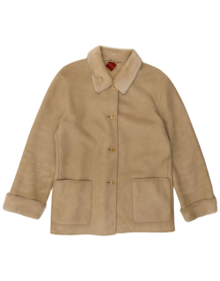 OLSEN Womens Sherpa Jacket UK 16 Large Beige Polyester
