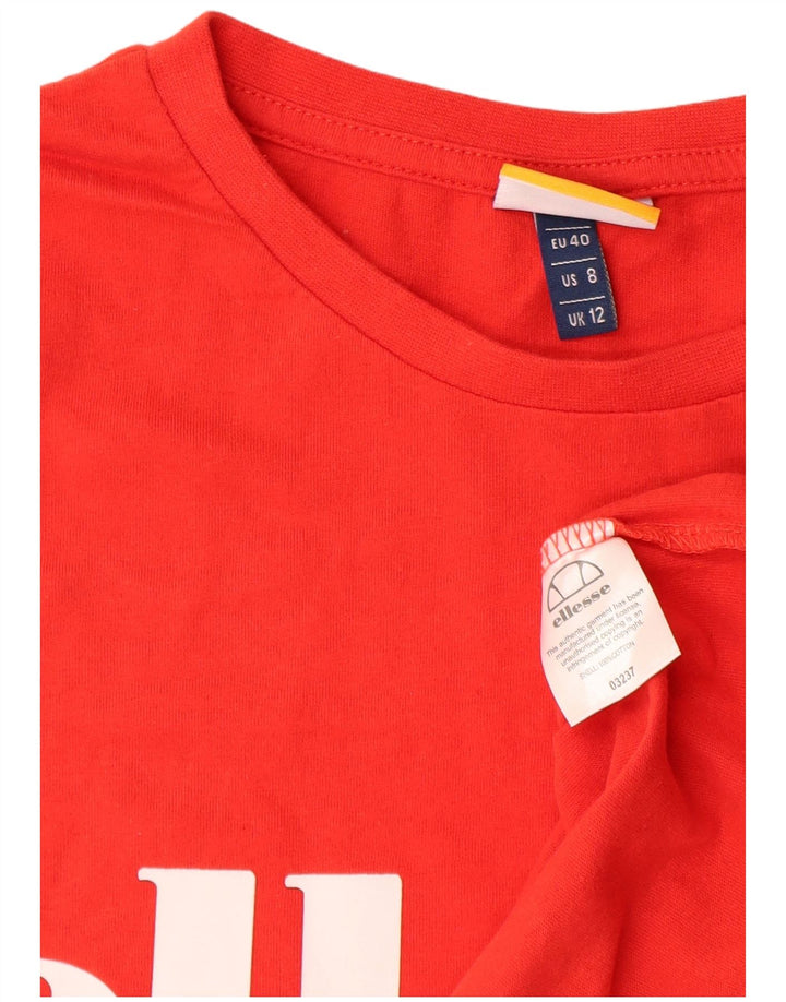 Ellesse Dame Grafisk T-Shirt Top UK 12 Medium Rød Bomuld