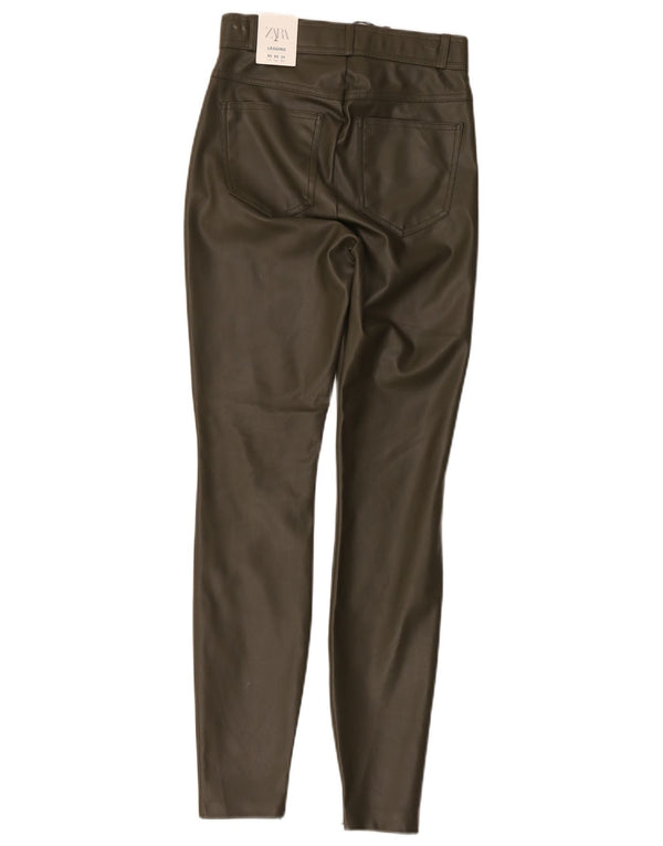 Zara Damen High Waist Skinny Kunstlederhose XS W24 L28 Khaki