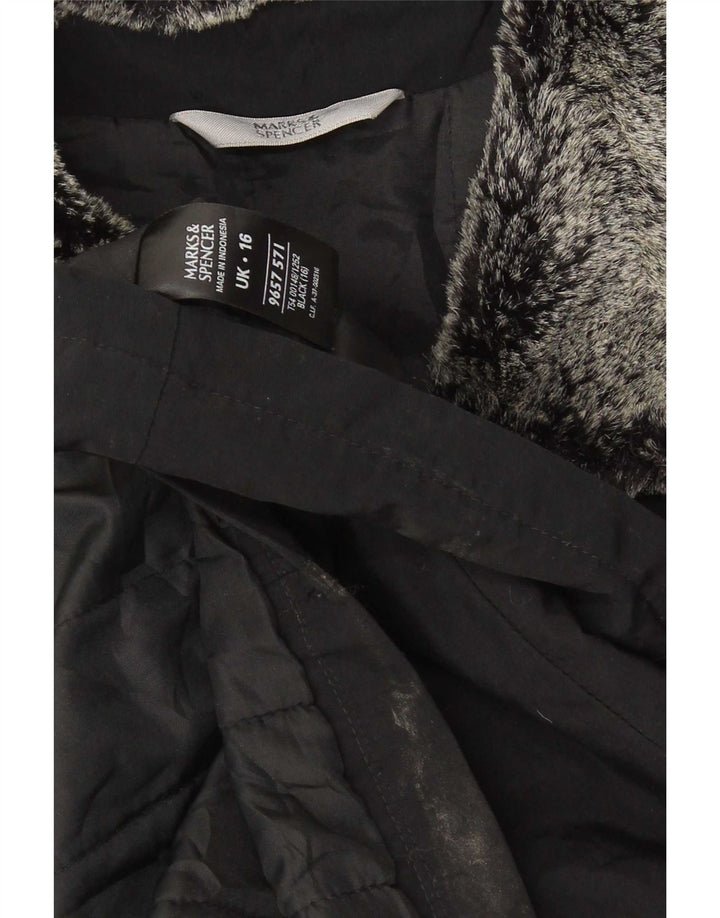 Marks & Spencer Womens Oversized Padded Jacket UK 16 Large Black Acrylic