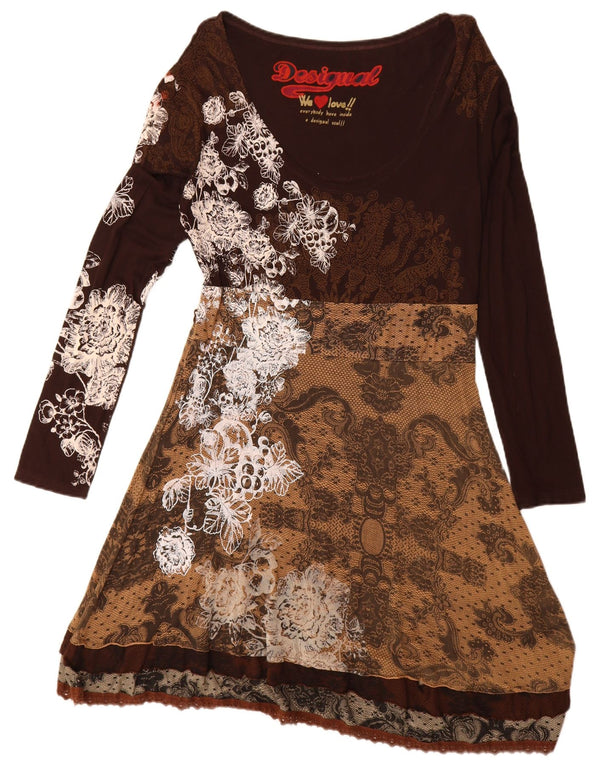 Desigual Abito da donna a maniche lunghe con grafica grafica UK 20 2XL Marrone Paisley