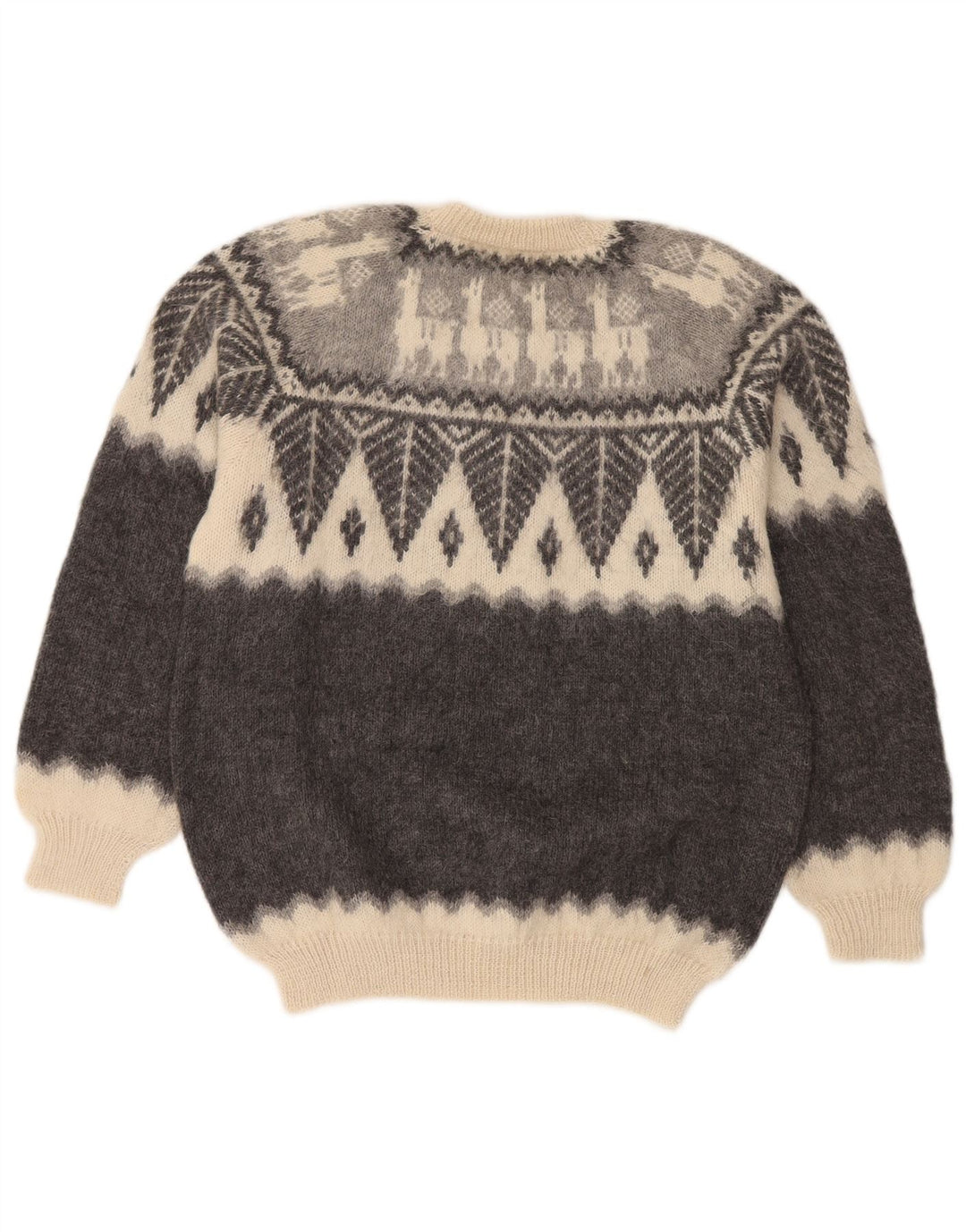 Vintage Mens Crew Neck Jumper Sweater Small Grey Fair Isle