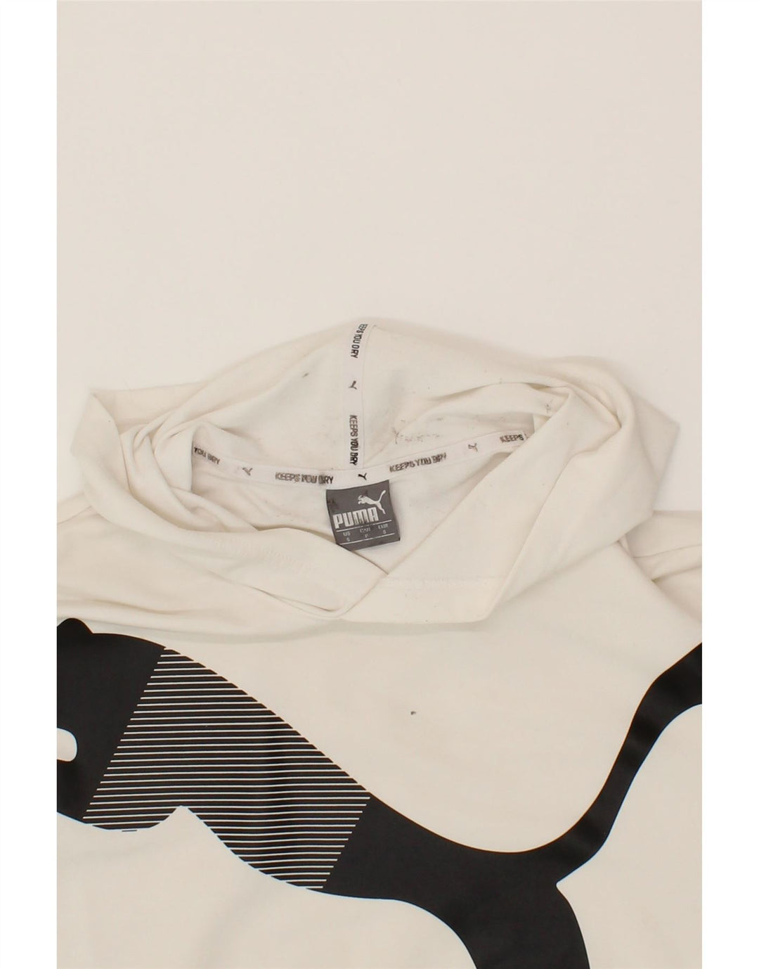 PUMA Womens Oversized Graphic Hoodie Jumper UK 10 Small White Vintage Puma and Second-Hand Puma from Messina Hembry 