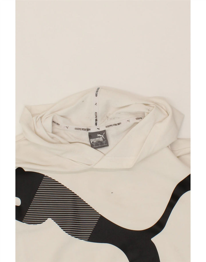 PUMA Womens Oversized Graphic Hoodie Jumper UK 10 Small White Vintage Puma and Second-Hand Puma from Messina Hembry 