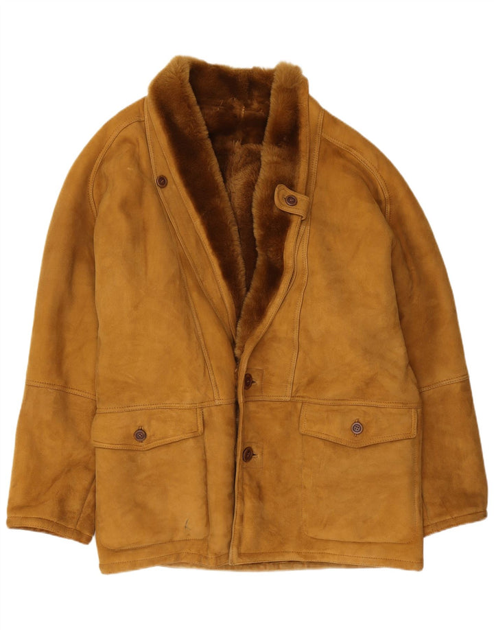 Vintage Mens Shearling Jacket IT 52 XL Brown