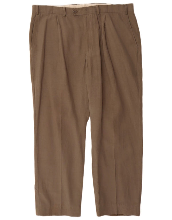 Marks & Spencer Mens Straight Suit Trousers W38 L29 Khaki Lyocell