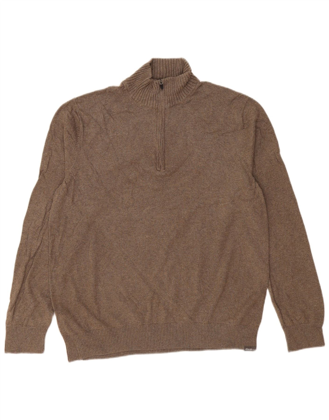 EDDIE BAUER Mens Zip Neck Jumper Sweater Large Brown Cotton