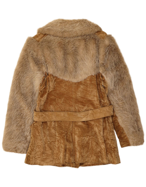 Vintage Girls Faux Fur Overcoat 13-14 Years Beige Viscose