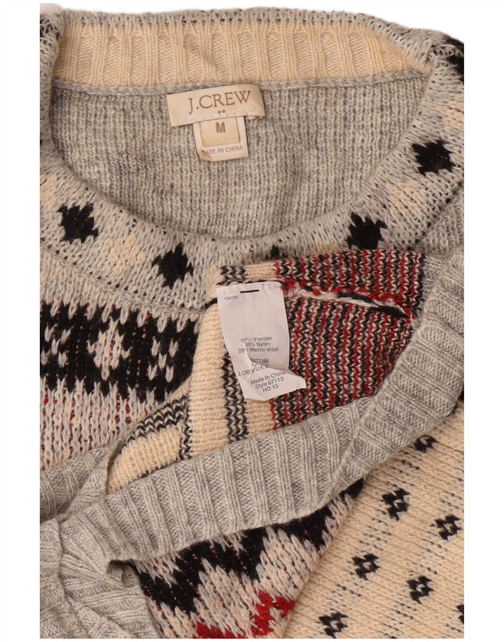 J. CREW Womens Crew Neck Jumper Sweater UK 12 Medium Grey Fair Isle