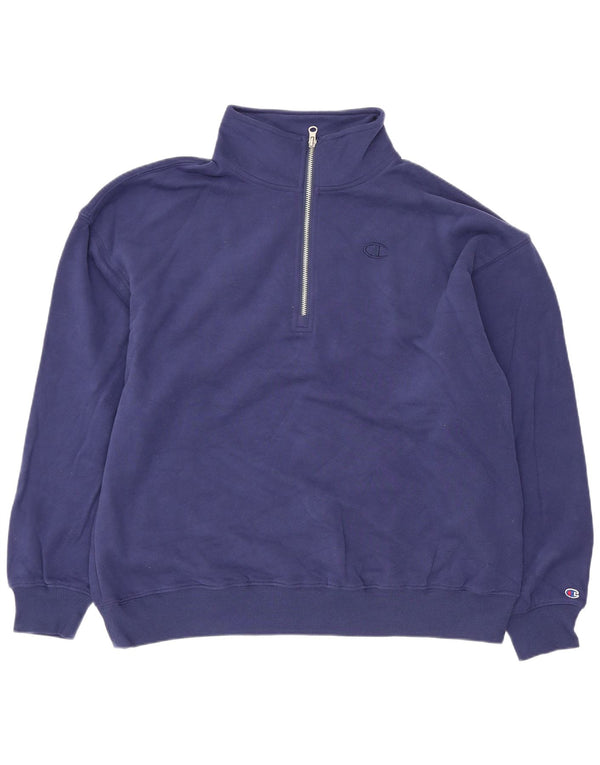 Champion Womens Oversized Zip Neck Sweatshirt Jumper UK 14 Medium Navy Blue