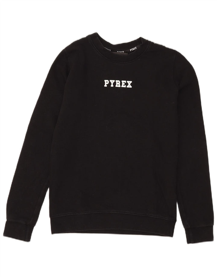 Pyrex Womens Graphic Sweatshirt Jumper UK 6 XS Black Cotton