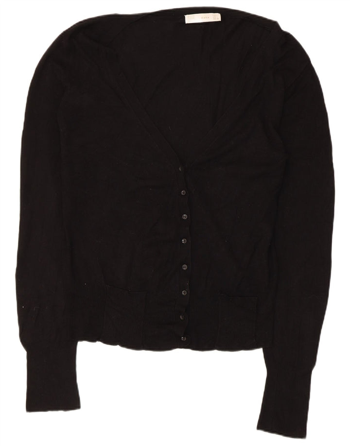 Zara Dame Cardigan Sweater UK 14 Large Black Rayon