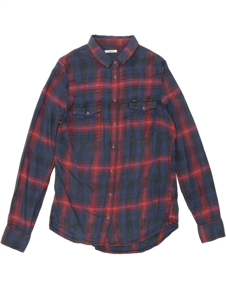 LEE Womens Flannel Shirt UK 14 Large Navy Blue Check Vintage Lee and Second-Hand Lee from Messina Hembry 