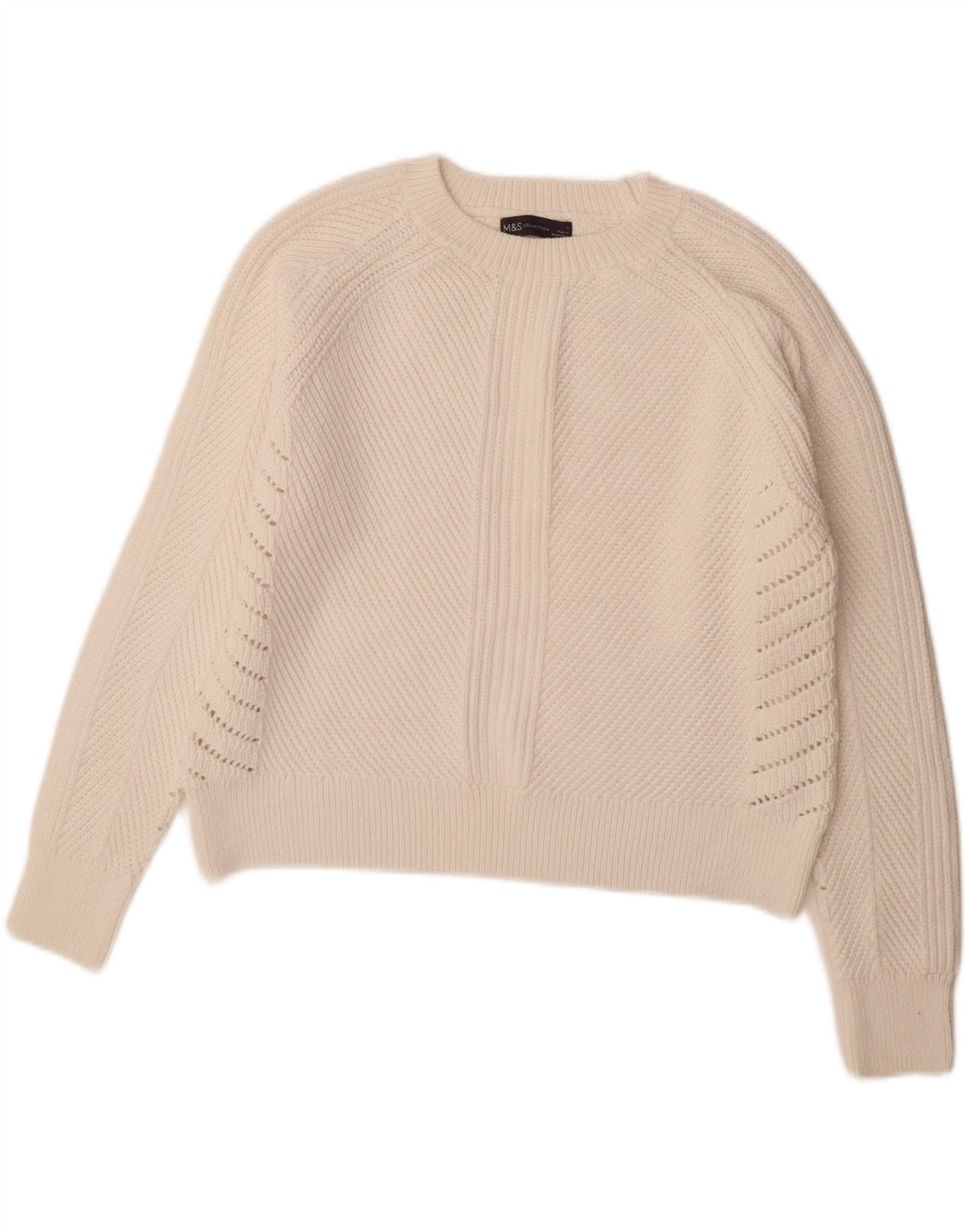 Marks & Spencer Womens Boat Neck Jumper Sweater UK 14 Medium White Cotton