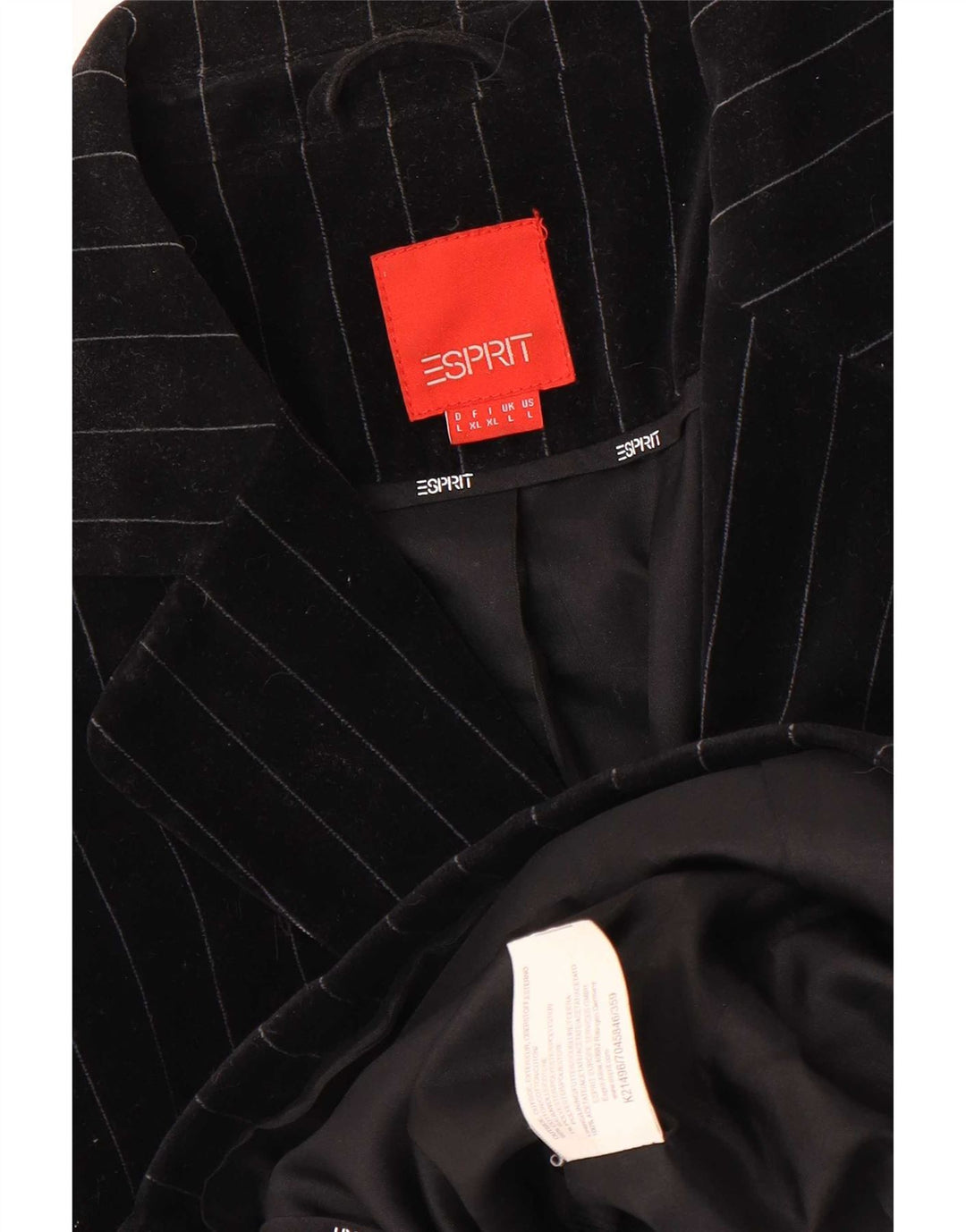 Esprit Dame 2 Button Velvet Blazer Jacket UK 14 Large Black Pinstripe