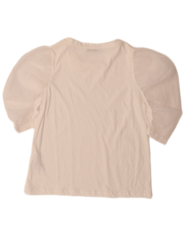 Zara Damen Bluse Top UK 10 Small Weiße Baumwolle