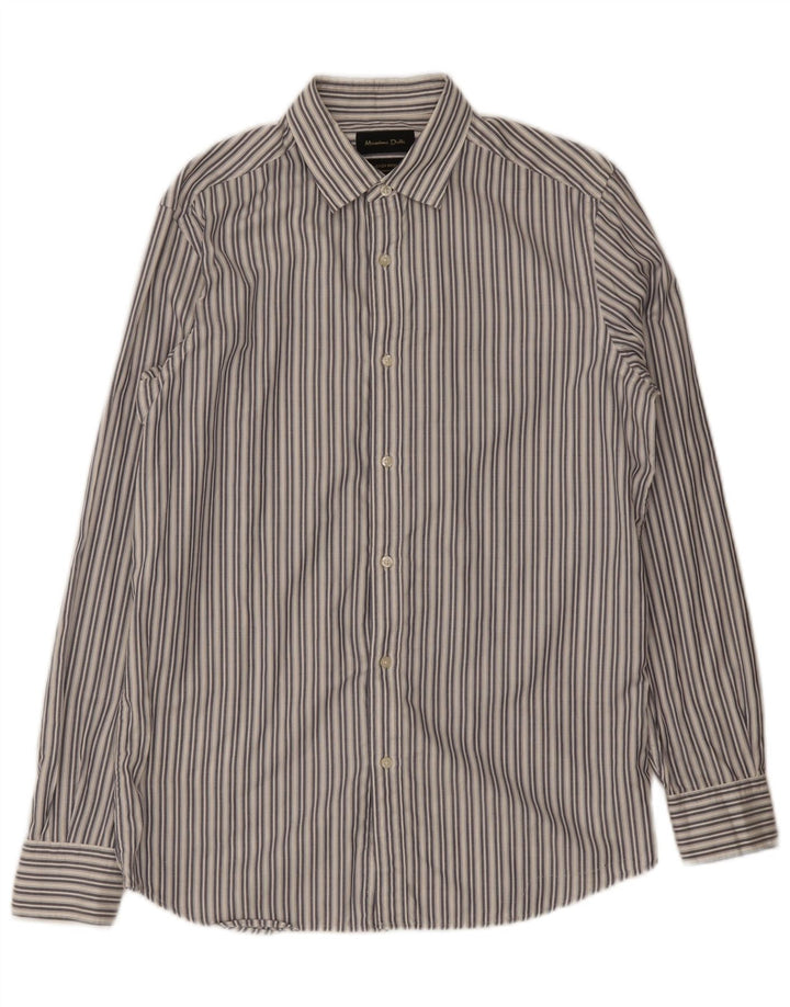 Massimo Dutti Mens Shirt Medium White Striped Cotton