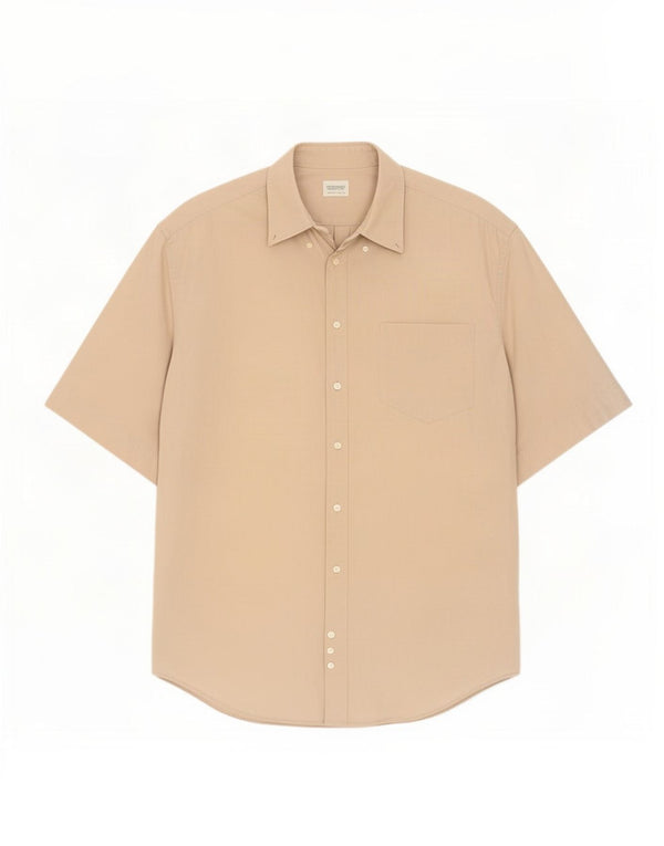 Benetton Herren Kurzarmhemd XL Beige Baumwolle