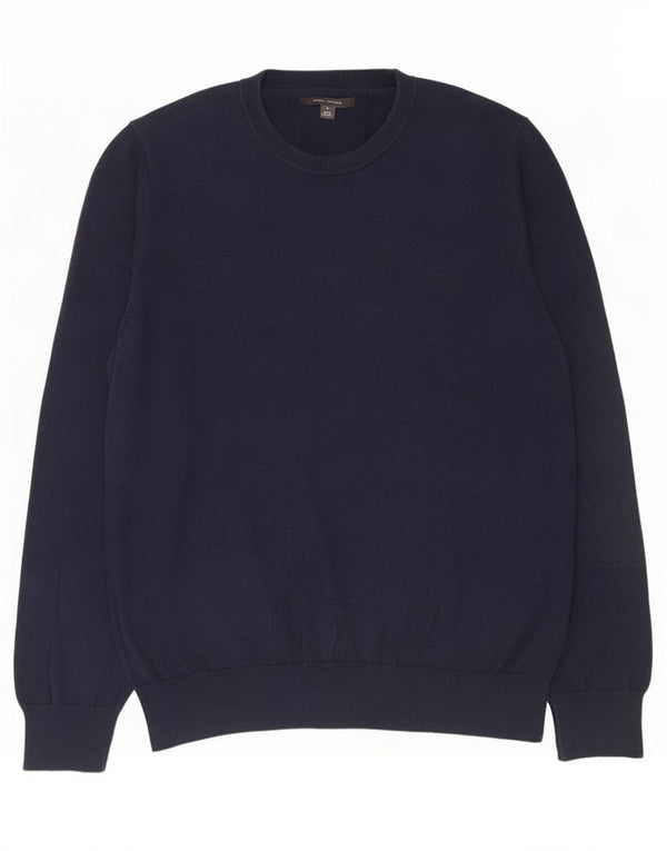 Marks & Spencer Mens Crew Neck Jumper Sweater Large Navy Blue Cotton