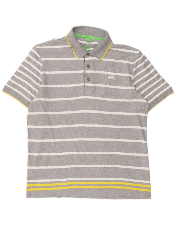 Hugo Boss Mens Modern Fit Polo Shirt 2XL Grey Striped Cotton