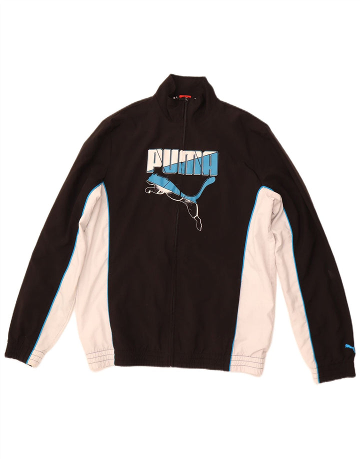 PUMA Boys Graphic Tracksuit Top Jacket 15-16 Years Black Colourblock