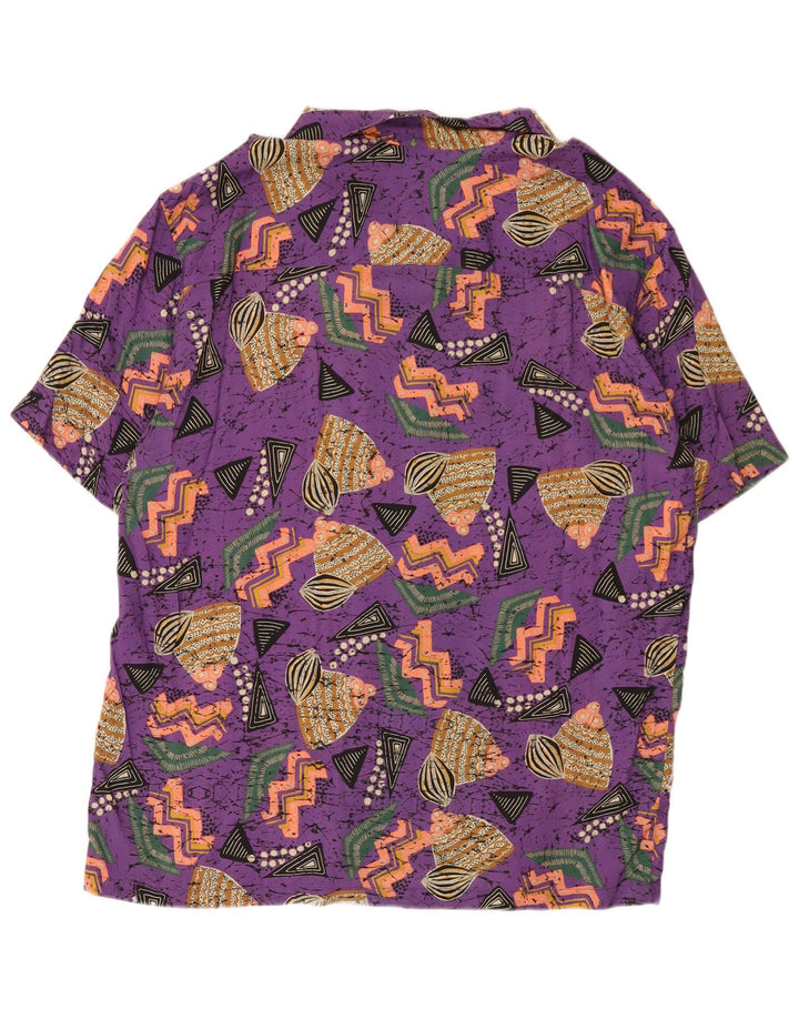 Pull & Bear Mens STWD Hawaiian Short Sleeve Shirt XL Purple Geometric