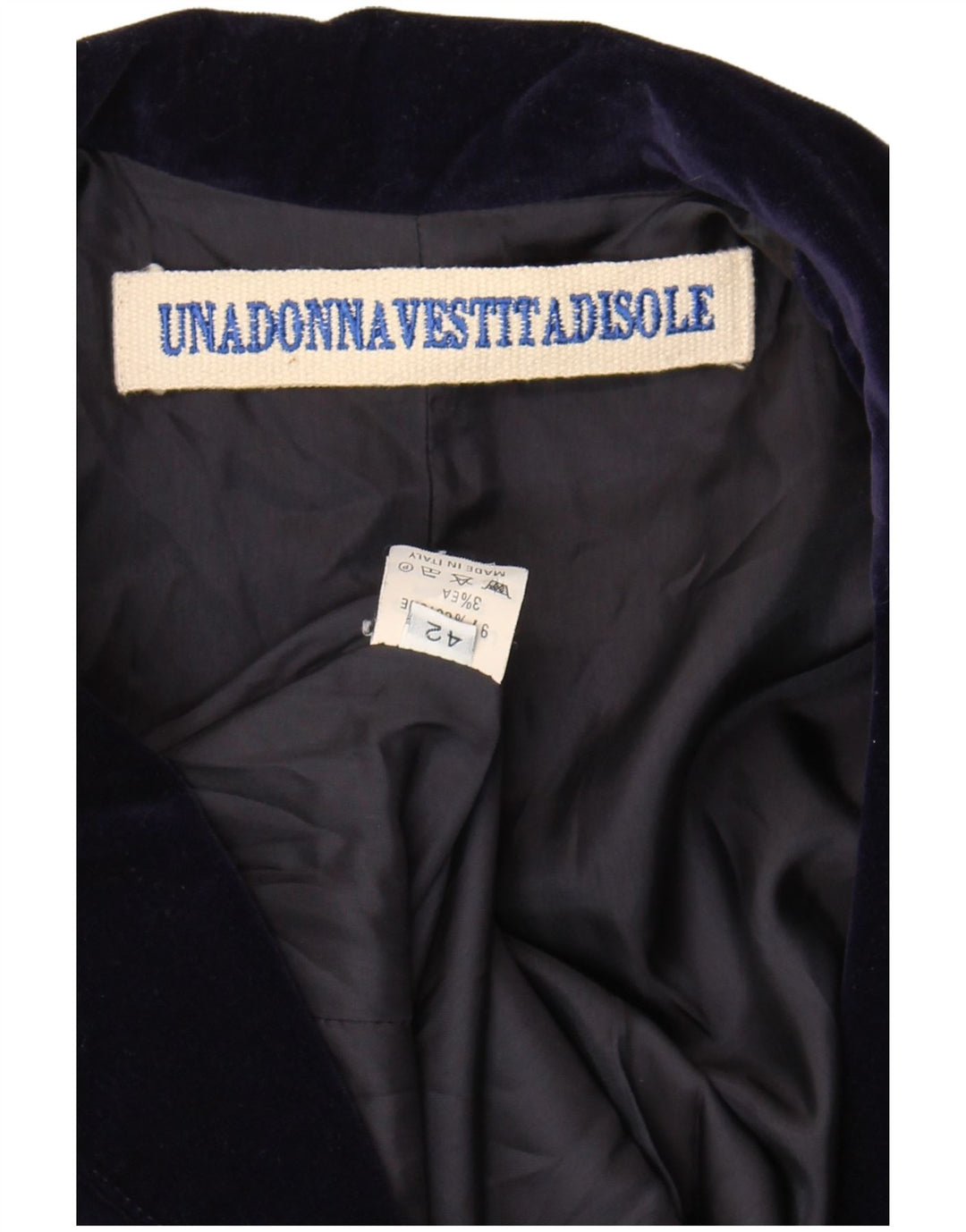 Vintage Womens Velvet 2 Button Blazer Jacket IT 42 Medium Navy Blue Cotton