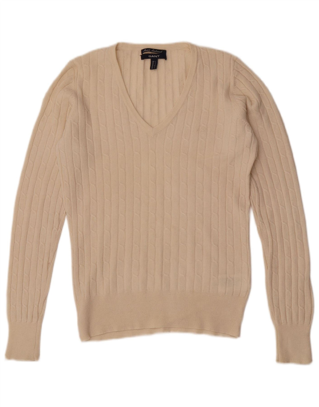 Gant Womens V-Neck Jumper Sweater UK 14 Large Off White Wool