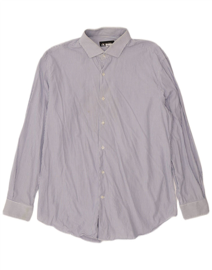 Massimo Dutti Mens Shirt Size 44 17 1/2 XL Blue Pinstripe
